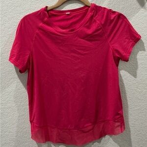 LULULEMON Quick Pace Short Sleeve Shirt Top Open Back Fuchsia Pink Mesh Size 6